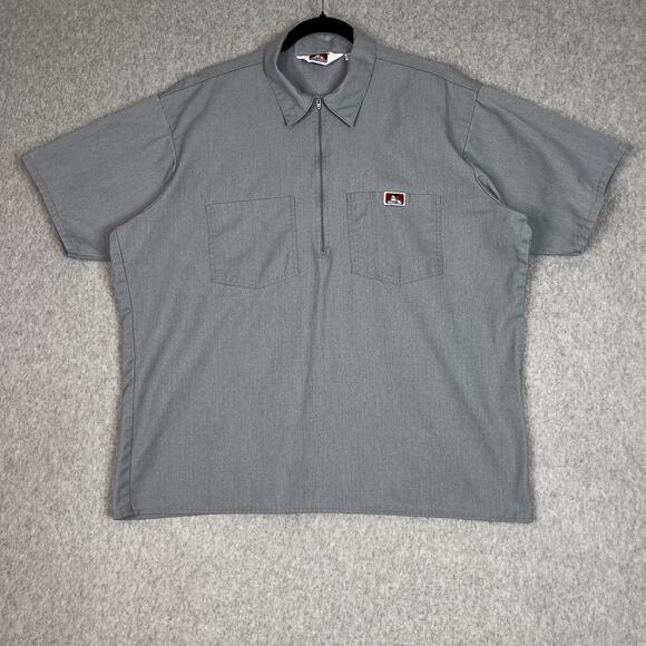 Ben Davis Shirt Mens XL Grey 1/4 Zip Work Shirt Short Sleeve (Flaws) - Picture 1 of 7